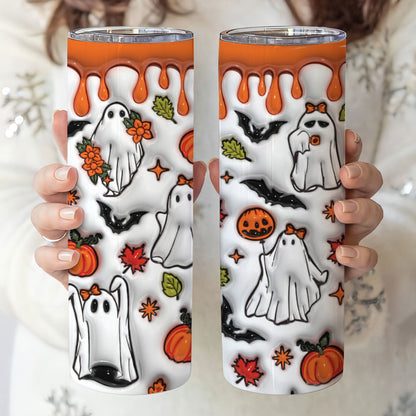 Petthouse | Spooky Vibes Inflated Tumbler Wrap, Halloween Ghost Boo 20oz Skinny Tumbler, Pumpkin Tumbler