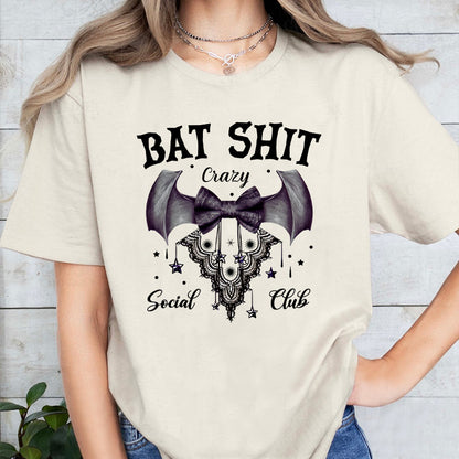 Petthouse | Halloween Bat Shit Crazy Coquette Bow Shirt, Retro Halloween, Black Bow Coquette