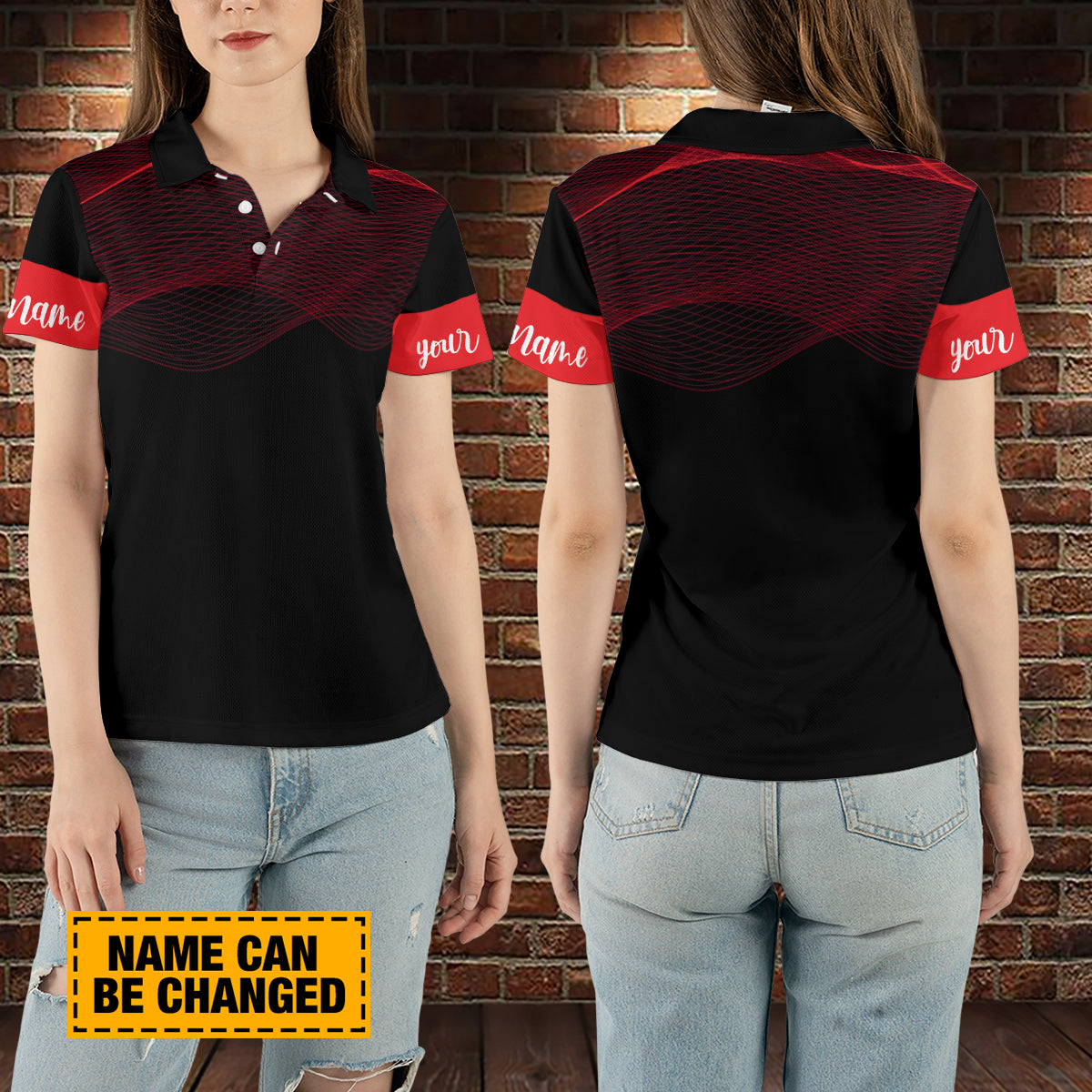 Petthouse | Customized Wavy Red Lines Pattern Polo Shirts For Women Golfing Lover Sporty Style