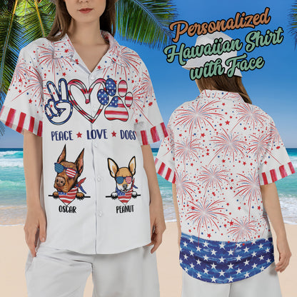 Petthouse | Custom Peace Love Dog Hawaiian Shirt For Dog Lover, 4th Of July Independence Day Summer