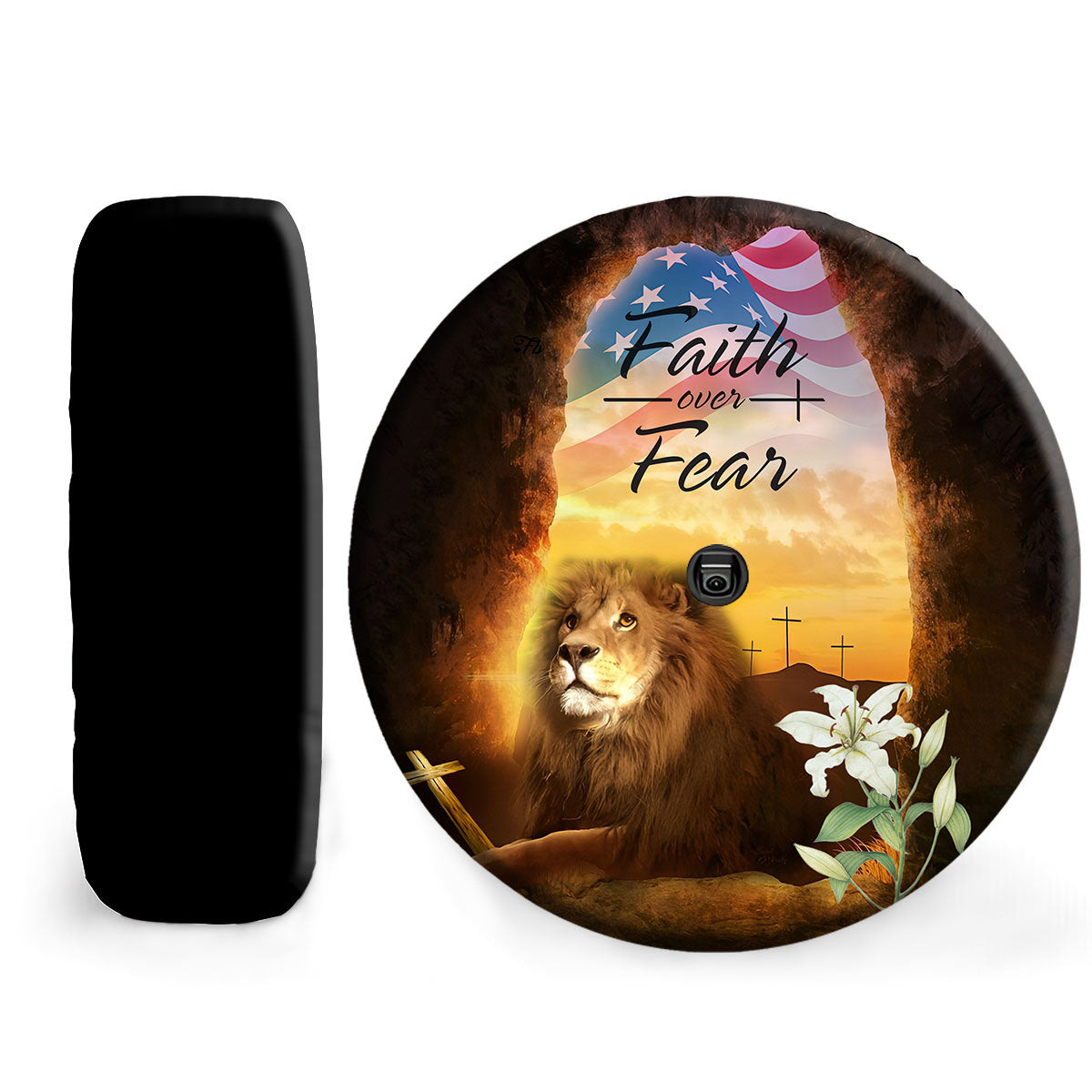 Petthouse | American Lion Of Judah Tire Protector Covers Jesus Christian Spare Tire Cover Faith Over Fear