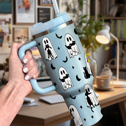 Petthouse | Cute Ghost Cat Halloween 40oz Tumbler,  Spooky Black Cat, Halloween Ghost Cat Mom Gift