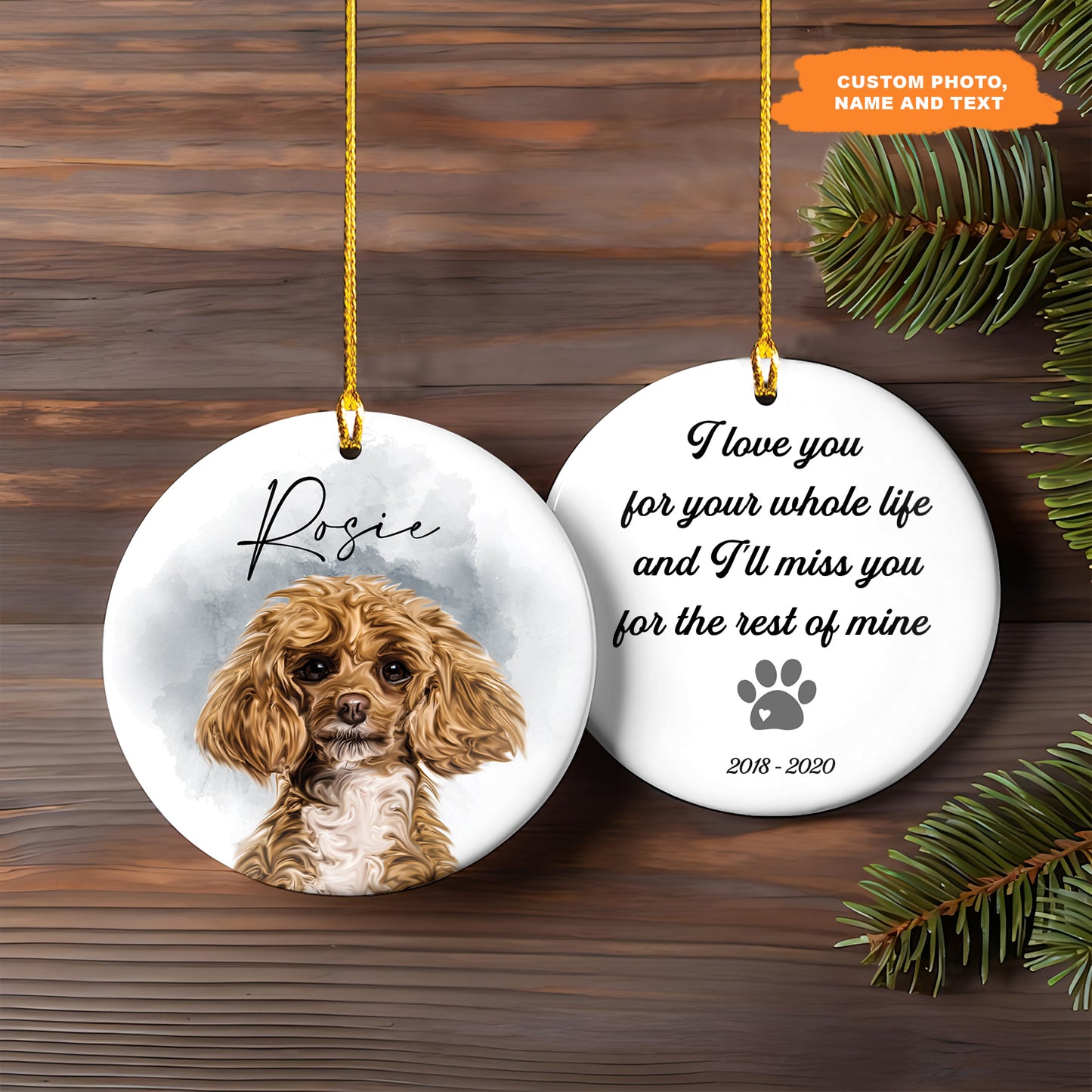 Petthouse | Custom Christmas Dog Ornament, Pet Memorial Photo Ornament For Pet Loss Gift, Keepsake Gift