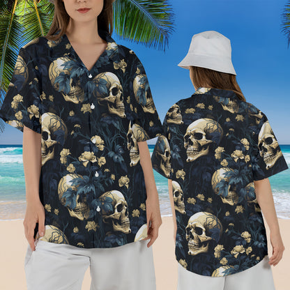 Petthouse | Skull Floral Hawaiian Shirt, Skull Summer, Skull Skeleton Tropical Floral For Beach Gift