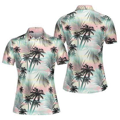 Petthouse | Tropical Palm Tree Pattern Polo Shirt Summer Beach Sport Shirt Summer Vacation Gifts Mommy Gift Idea