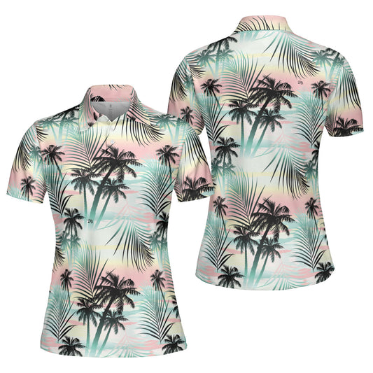 Petthouse | Tropical Palm Tree Pattern Polo Shirt Summer Beach Sport Shirt Summer Vacation Gifts Mommy Gift Idea