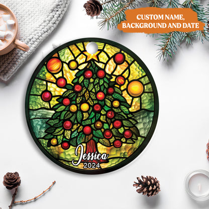 Petthouse | Personalized Christmas Tree Stained Glass Ornament, Christmas Ornaments, Xmas Decor Xmas Gift