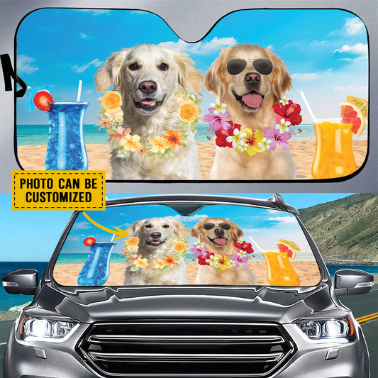 Petthouse | Personalized Golden Retriever Summer Time Sunshade For Car Windshield Sun Shade Dog Sunshade