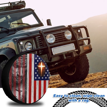 Petthouse | Jesus Grunge Usa Flag Spare Tire Cover God Believer Gifts Farmhouse Style Wheel Covers