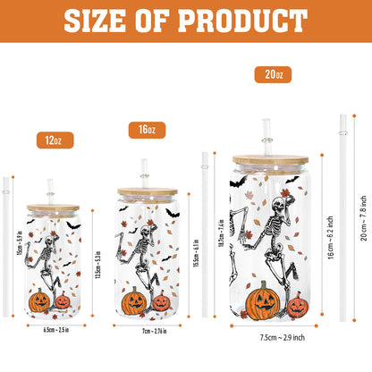 Petthouse | Skeleton Dancing Halloween Glass Can, Skeleton Halloween Iced Coffee Cup, Skeleton Dance Fall