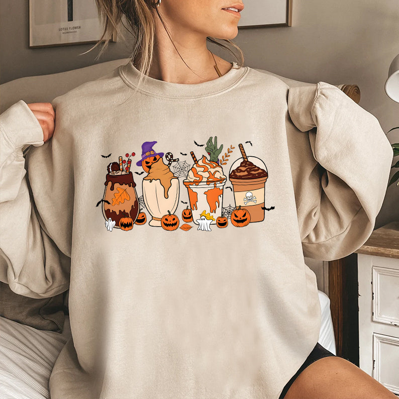 Petthouse | Horror Halloween Coffee Cups Shirt, Fall Coffee Pumpkin Shirt, Coffee Latte Fall