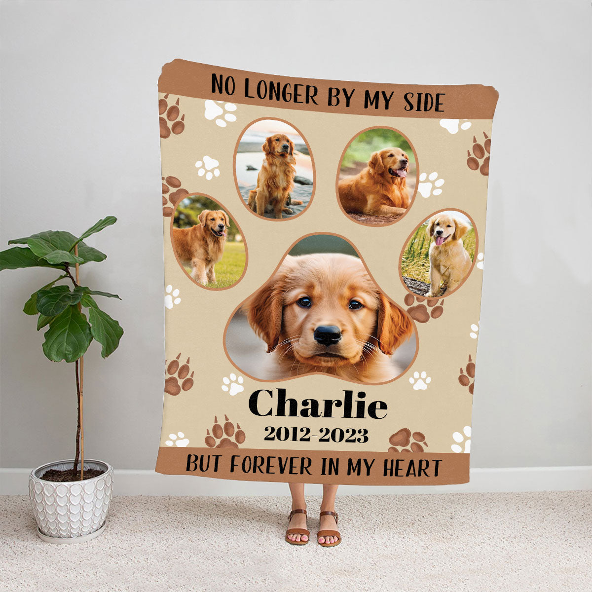 Petthouse | Pet Memorial Custom Photo Fleece Blanket, Pet Forever In My Heart Throw Blanket, Pet Paw Blankets