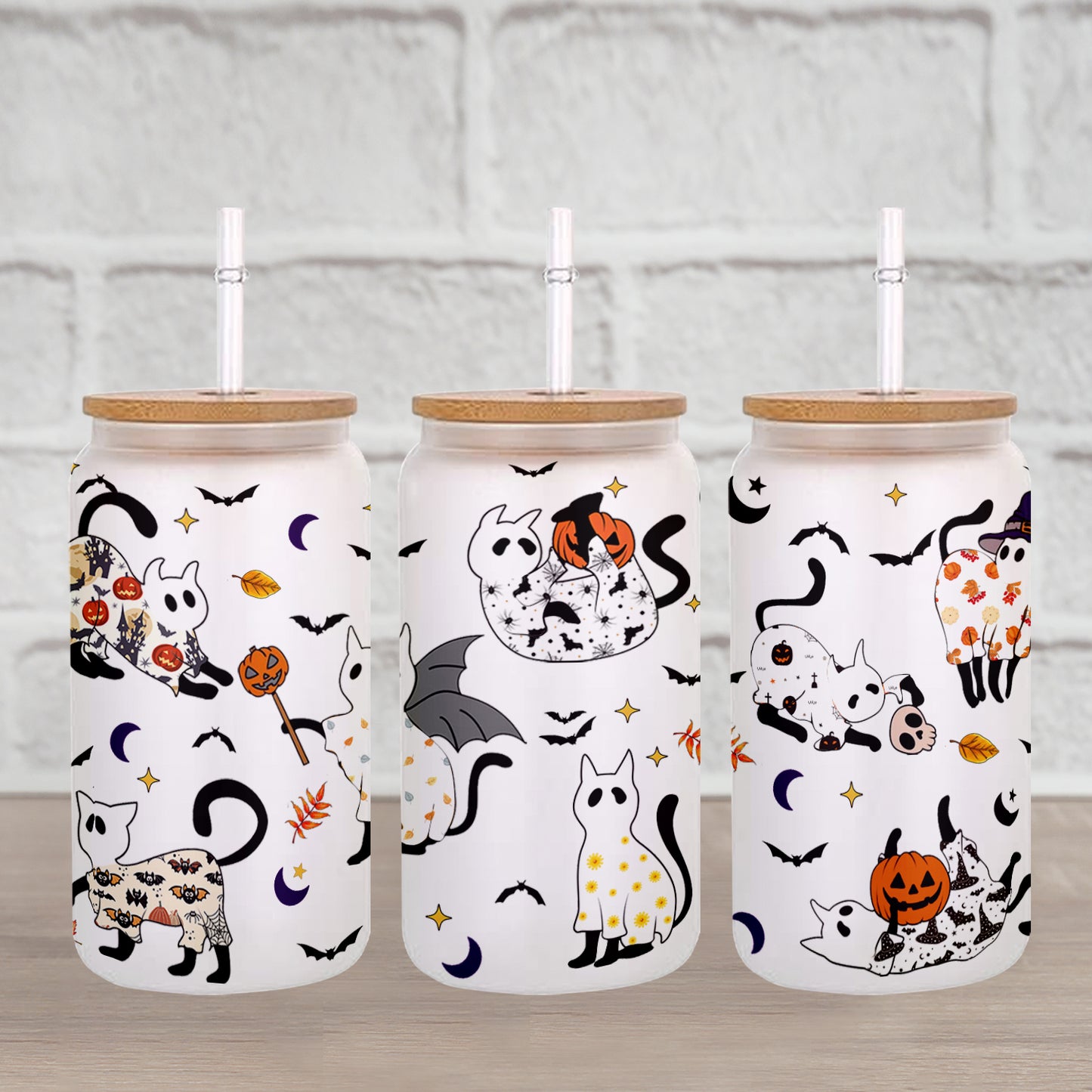 Petthouse | Halloween Ghost Cats Glass Can Cup, Pooky Season Coffee Mug, Iced Coffee Cup, Ghost Cat Coffee