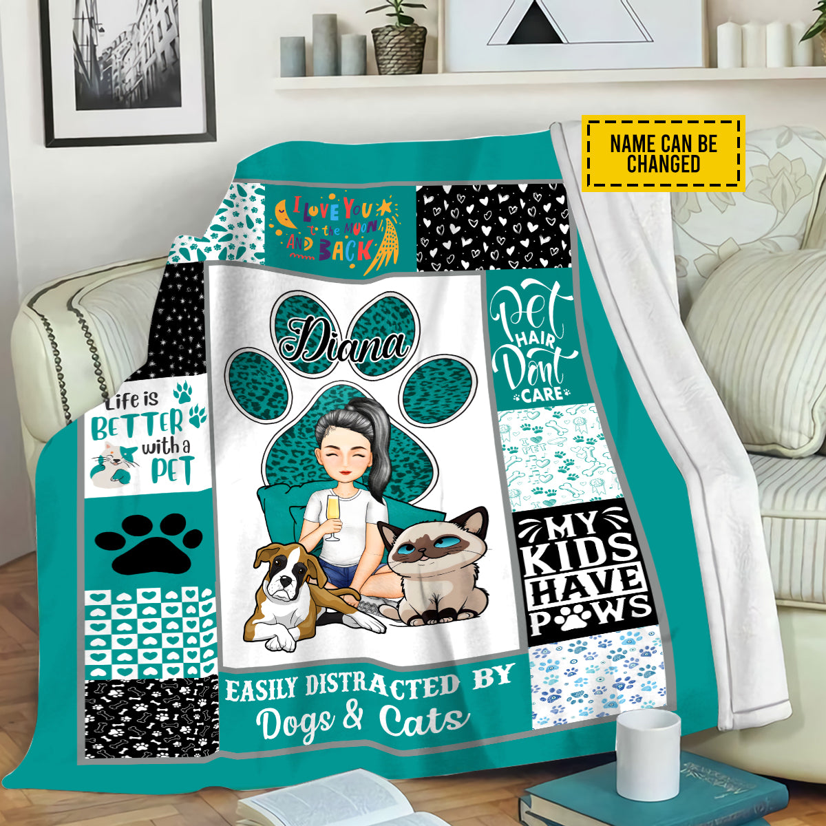 Petthouse | Personalized Pet Lovers Cozy Blanket, Easily Distracted By Dogs Throw Blanket, Life Is Better