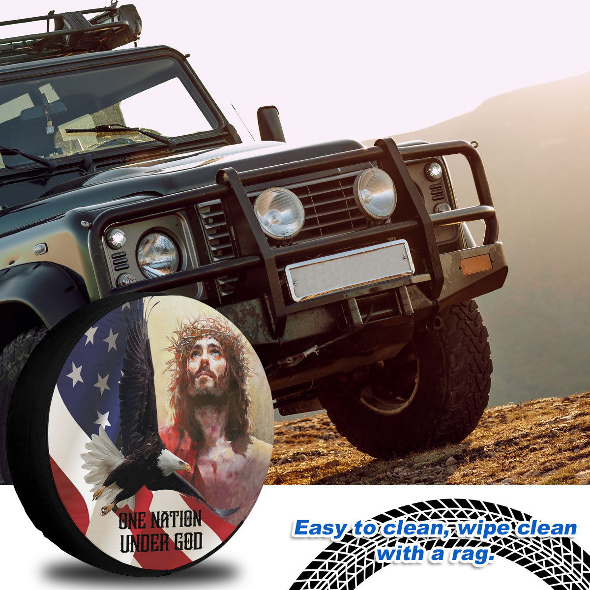 Petthouse | Jesus Watercolor Art Durable Tire Protector Faith Gift One Nation Under God Spare Tire Cover