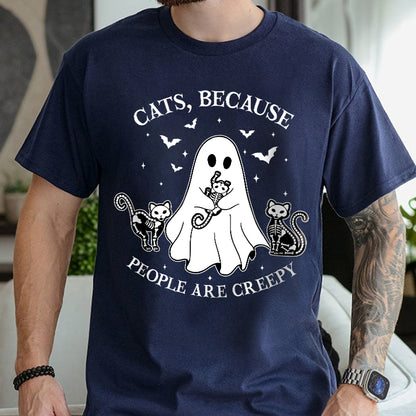 Petthouse | Cats Because People Are Creepy Shirt, Halloween Ghost Cat Shirt, Cat Creepy Shirt, Cat Lovers