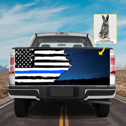 Petthouse | Tailgate Wrap American Flag Thin Blue Line Tailgate Wrap Police Australian Cattle Dog Decals