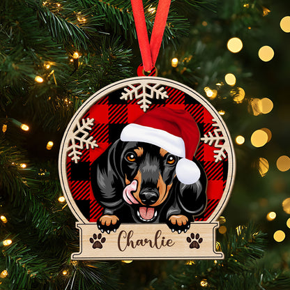 Petthouse | Personalized Peeking Dog Christmas Wooden Ornament, Funny Dog Ornament, Dog Lovers Xmas Gift