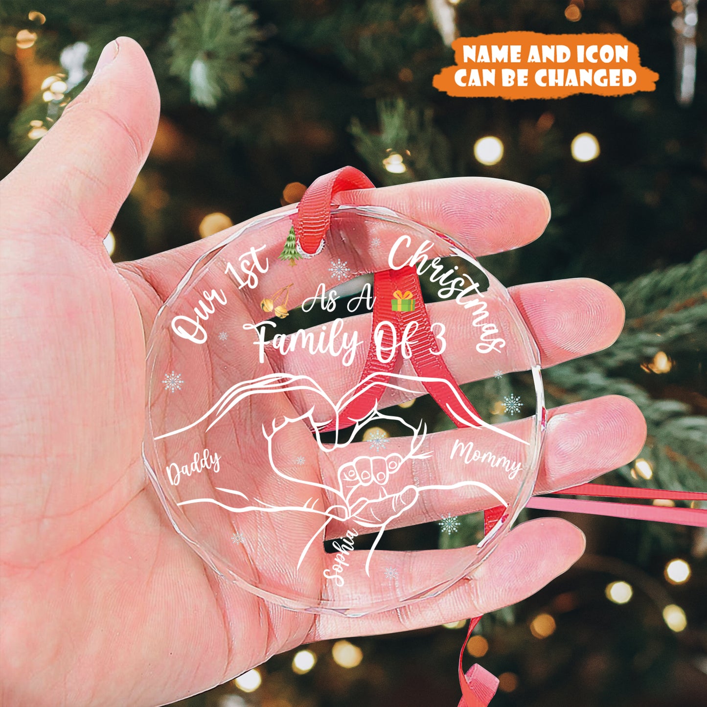 Petthouse | Personalized Baby's First Christmas As A Family Glass Ornament, First Baby Christmas Ornament