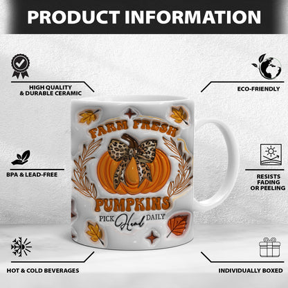 Petthouse | Farm Fresh Pumpkins Hand Pick Daily Mug, Pumpkin 3d Inflated Effect Mug Fall Autumn Gift