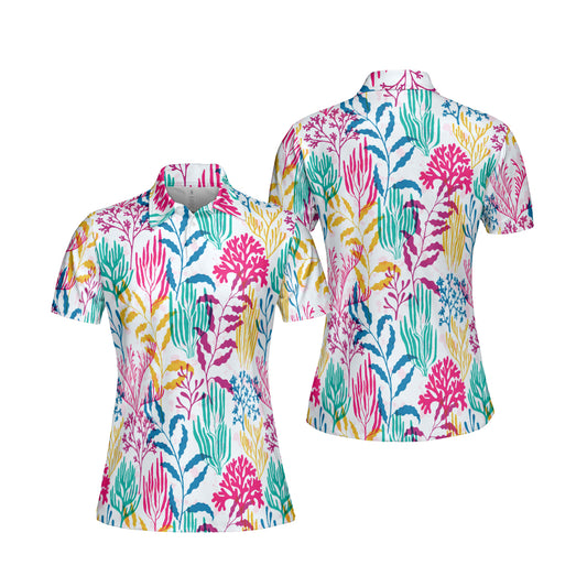 Petthouse | Golf Sports Minimal Leaf Pattern Polo Colorful Flower Floral Sport Polo Shirt Gift For Mommy Birthday Gift