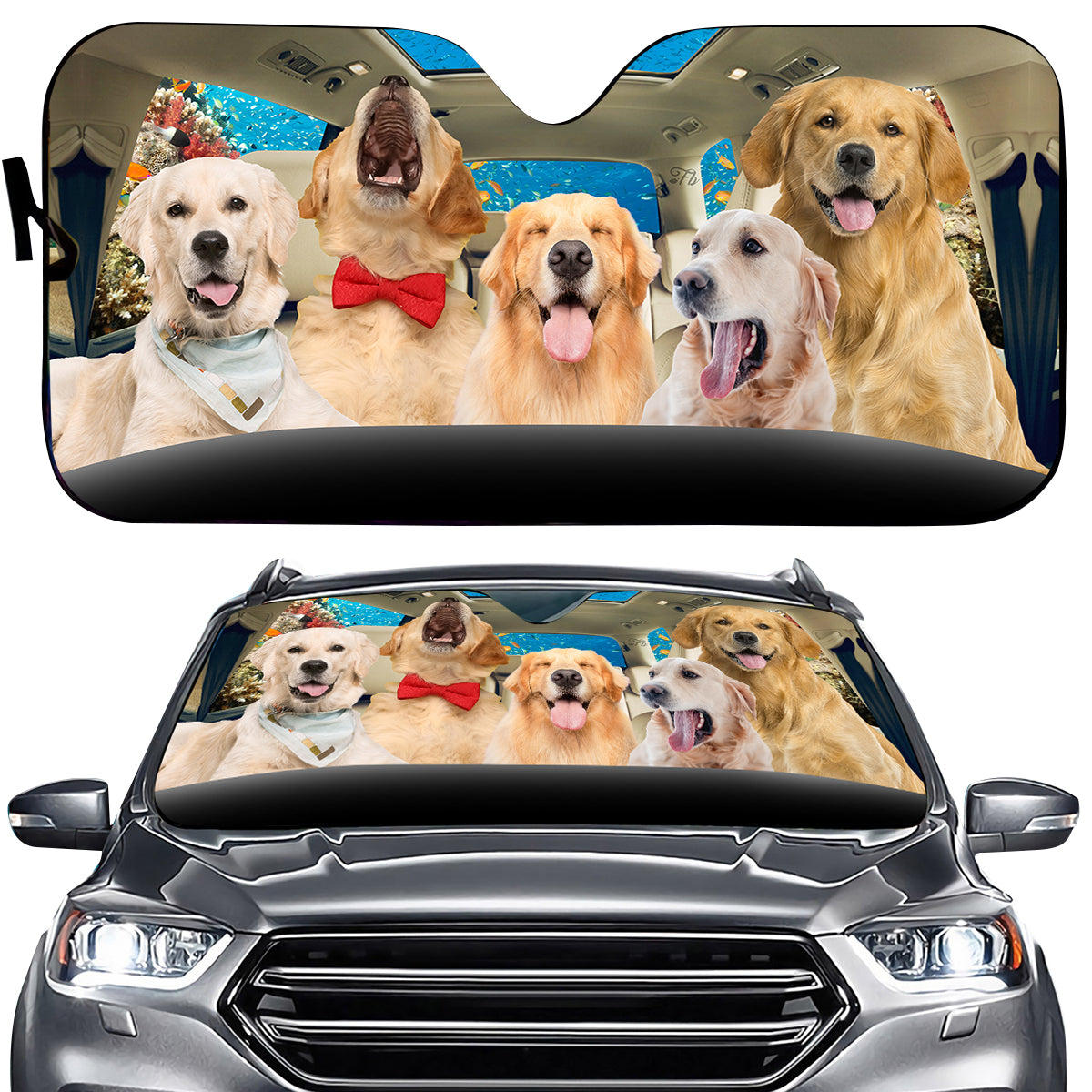 Petthouse | Golden Retriever Under The Sea Car Sun Shade Windshield Sun Visor For Car Windshield