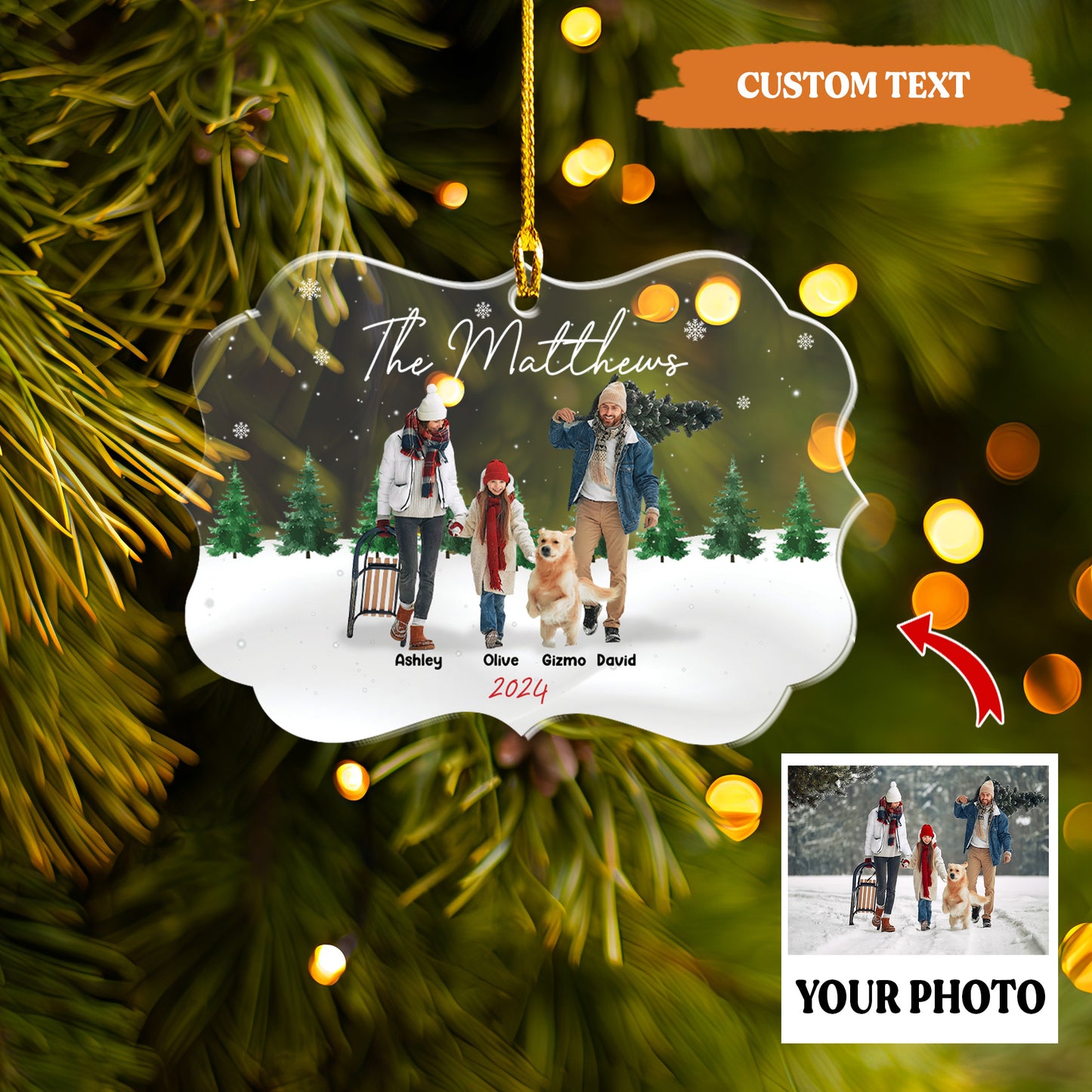 Petthouse | Personalized Family And Pet Ornament, Custom Family And Pet Photo, Christmas 2024