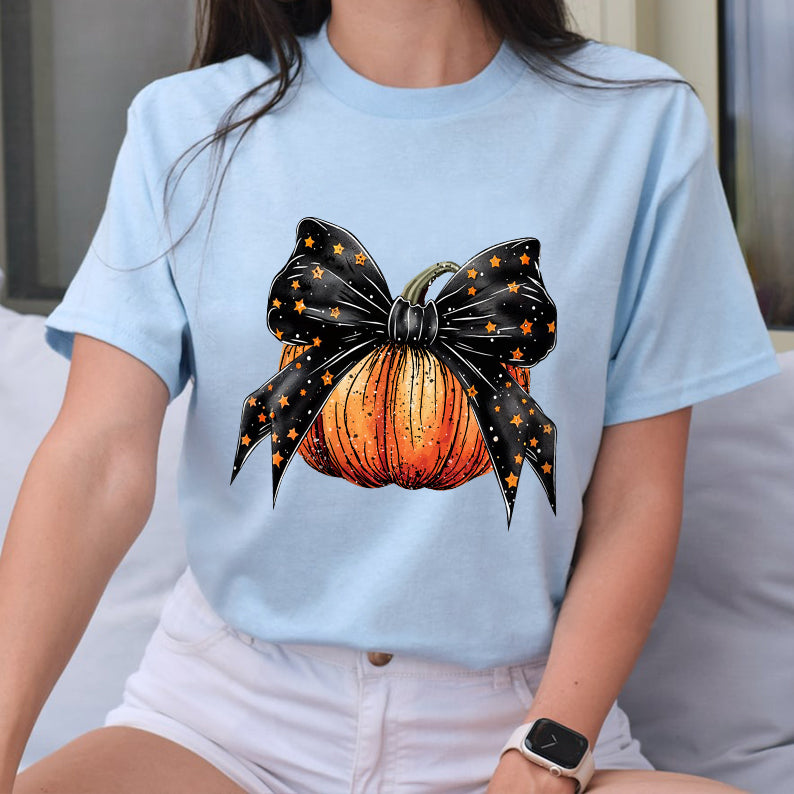 Petthouse | Halloween Pumpkin Coquette Bow Shirt, Coquette Stars Bow Shirt, Autumn Pumpkin Bow