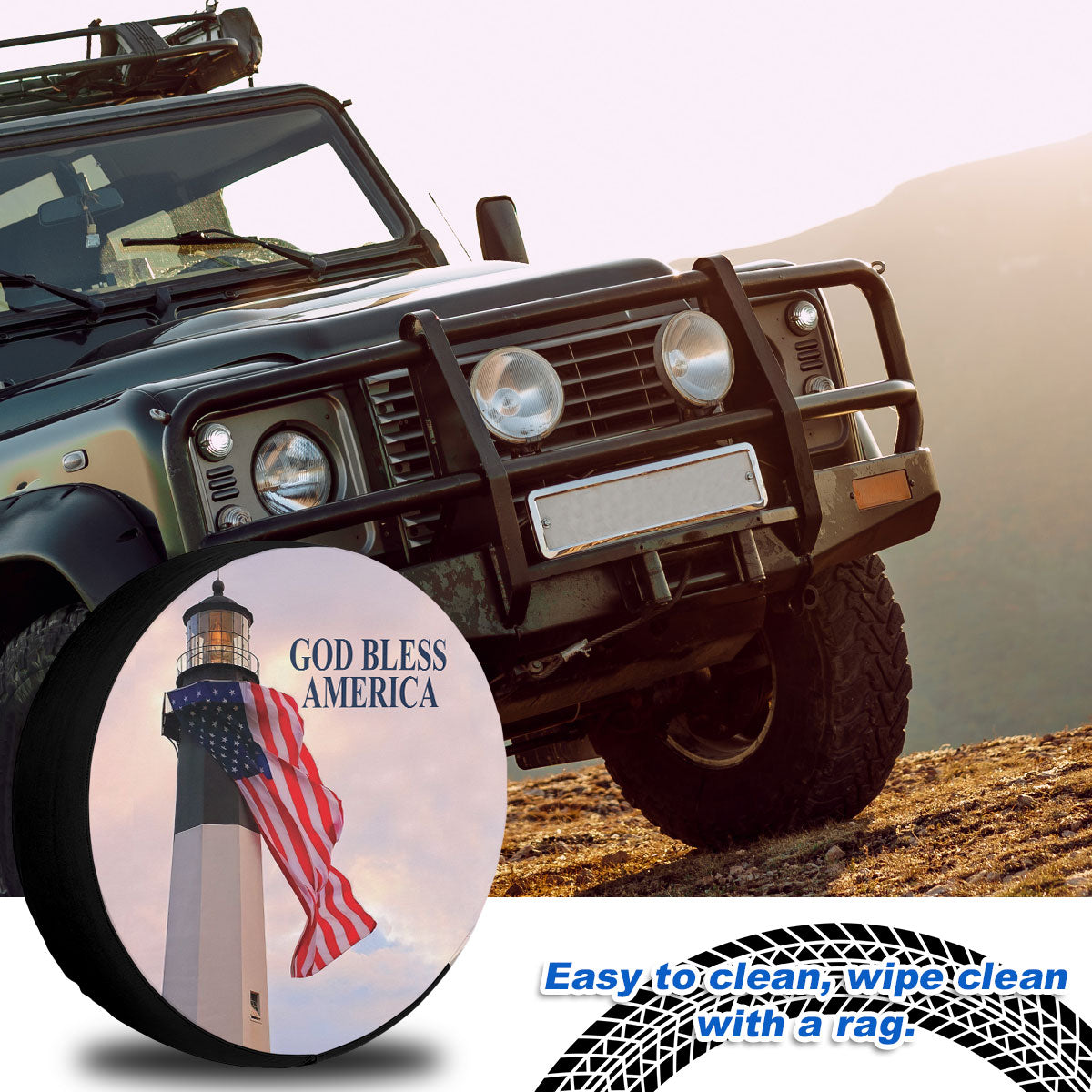 Petthouse | American Light House God Bless America Wheel Tire Covers Jesus Christian Religious