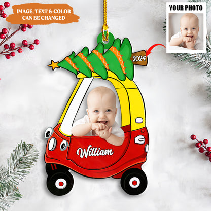 Petthouse | Custom Kid Photo Christmas Ornament, Xmas Gift For Kids, 2024 Baby Newborn In Car Flat Ornament