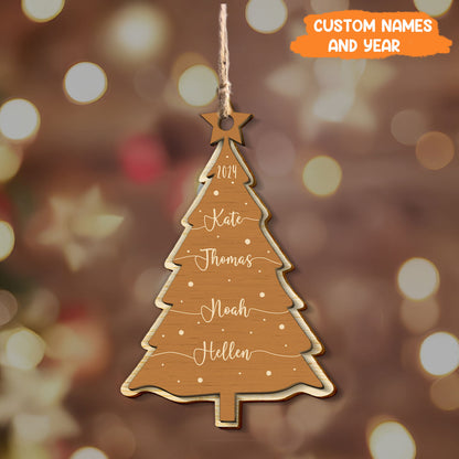 Petthouse | Personalized Family Christmas Tree Ornament, Wooden Ornament With Family Names, 2024 Ornaments