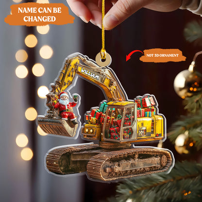 Petthouse | Personalized Excavator 2d Flat Printed Acrylic Ornament, Santa On The Excavator Keepsake