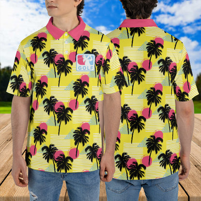 Petthouse | Golf Sport Palm Trees Sun Seamless Pattern Polo Shirt Love Golf Polo Shirts Short Sleeve Golfers Gift Idea