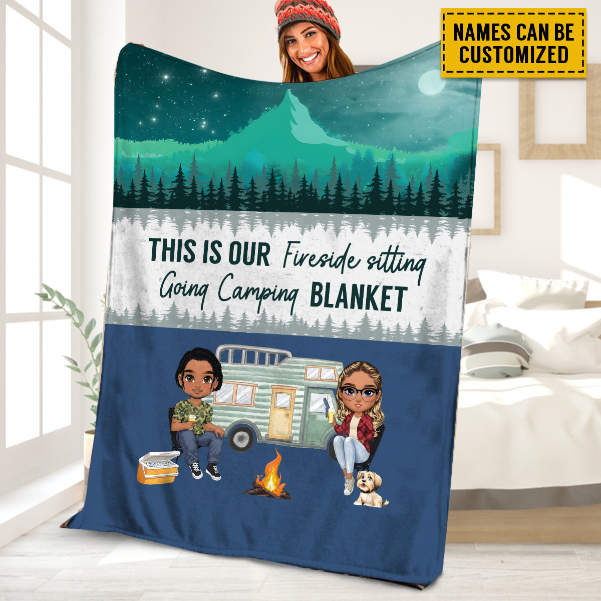 Petthouse | Personalized Camping Couple Blanket, Camping Lover Fleece Blanket, Camper Throw Blanket, Nature Lover