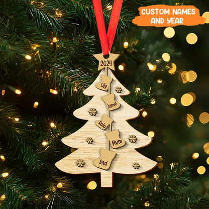 Petthouse | Personalized Family Christmas Tree Ornament 2024, Wooden Ornament With Family Names