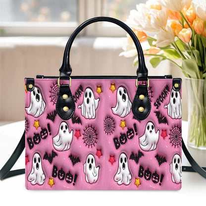 Petthouse | Spooky Boo Print 3d Effect Leather Handbag With Handle, Ghost Pumpkin Bags Wallet, Print 3d Halloween Bags