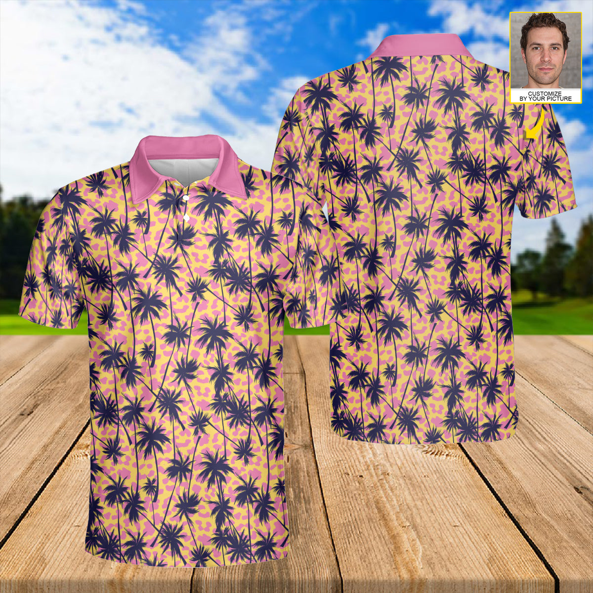 Petthouse | Customized Face Palm Tree Summer Beach Leopard Seamless Pattern Polo Shirt Mens Polo Shirts Design