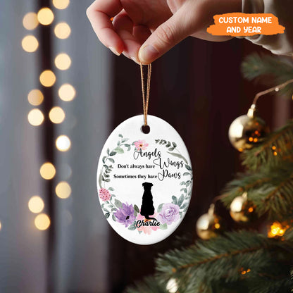 Petthouse | Personalize Dog Ornament, Angel Don't Always Have Wings Some Have Paws, Floral Wreath Dog