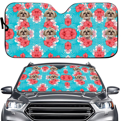 Petthouse | Personalized Dog Sunshade Cute Shih Tzu Hawaii Pattern Car Sun Shade Windshield Sun Visor