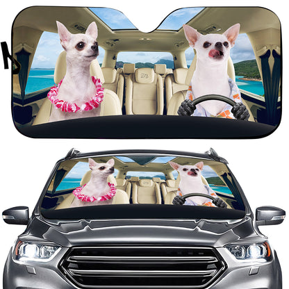 Petthouse | Windshield Sun Shade White Chihuahua Go To Beach Sunshade Dog Sunshade Sun Visor For Car