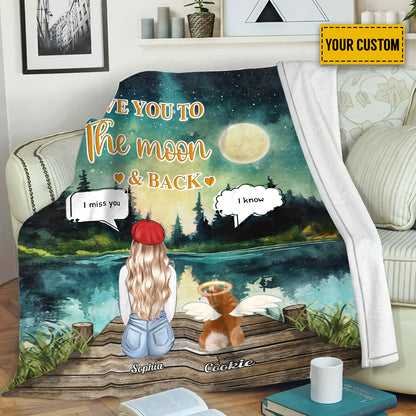 Petthouse | Personalized Dog Memorial Fleece Blanket, Love You To The Moon And Back Throw Blanket, Sympathy Gift Idea