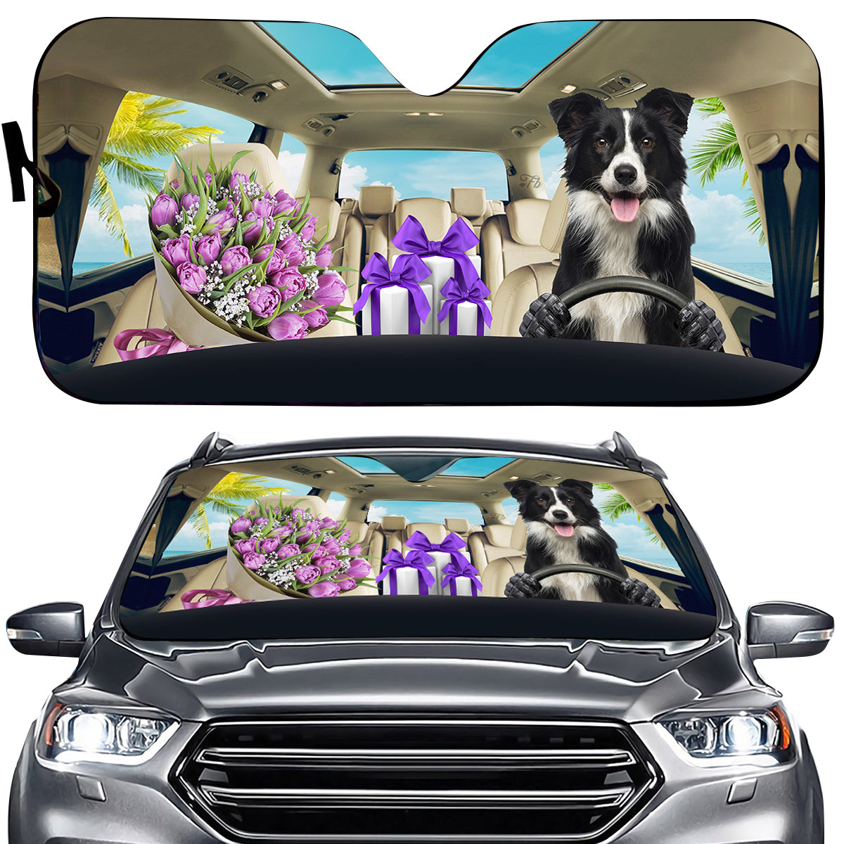 Petthouse | Border Collie Customized Windshield Sun Shade Dog Driving Car Shade Front Windshield Dog Mom