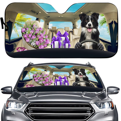 Petthouse | Border Collie Customized Windshield Sun Shade Dog Driving Car Shade Front Windshield Dog Mom