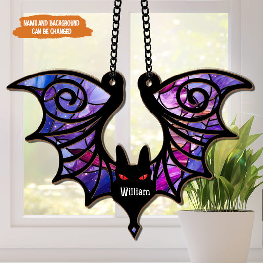 Petthouse | Personalized Halloween Bat Gothic Suncatcher, Spooky Bat Decor, Hanging Bat, Gothic Bat Hanging