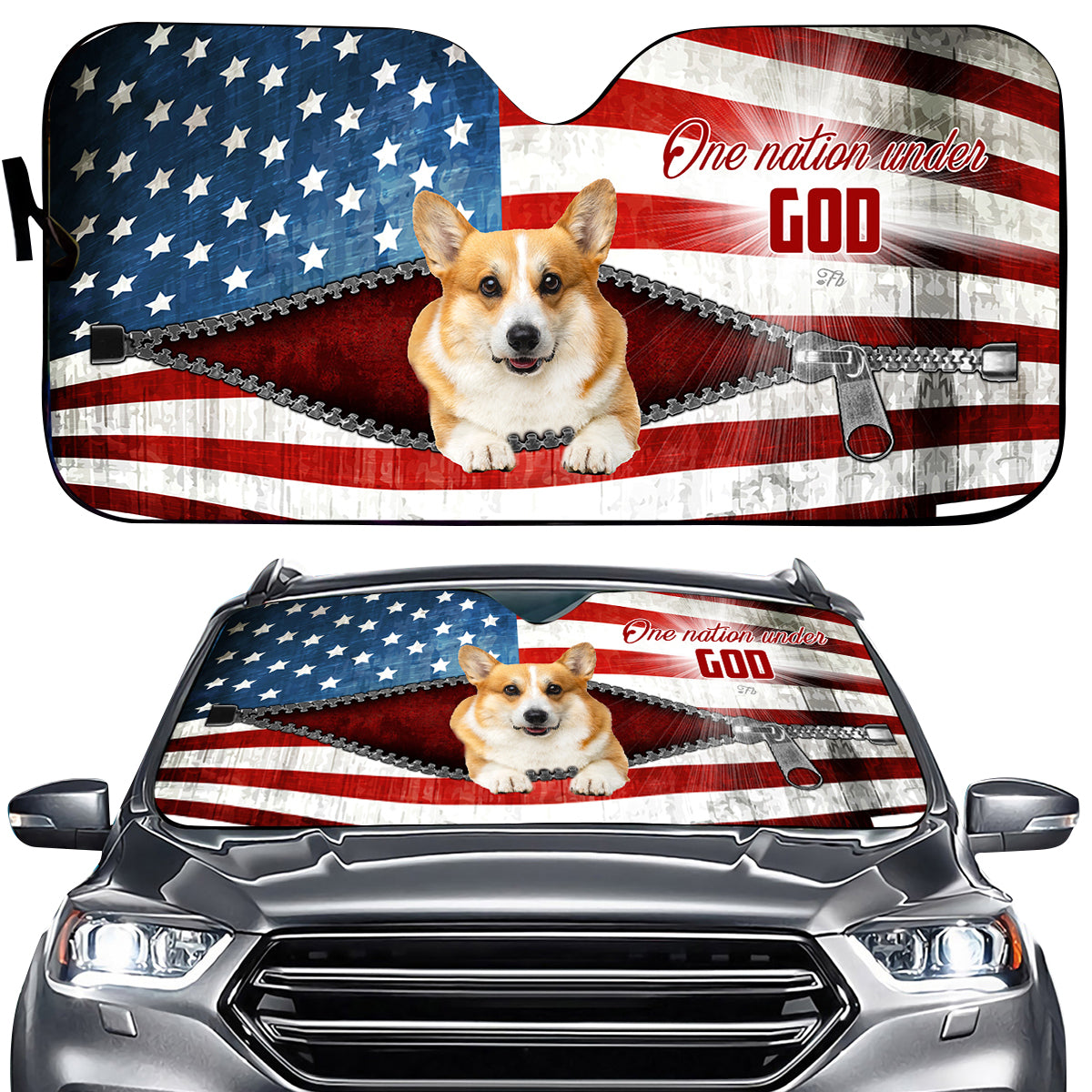 Petthouse | Dog Sunshade Corgi One Nation Under God Car Sun Shade Windshield American Patriot