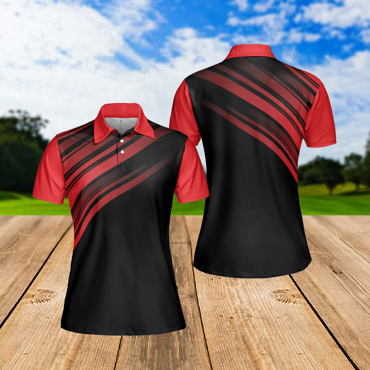 Petthouse | Customized Golfing Style Women's Polo Shirt Red Lines Pattern Golfer Gift Mother Gift