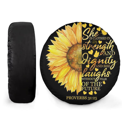 Petthouse | She Is Clothed In Strength Cover Sunflower Tire Cover Sunflower Oil Painting Wrap Car Tire Decor