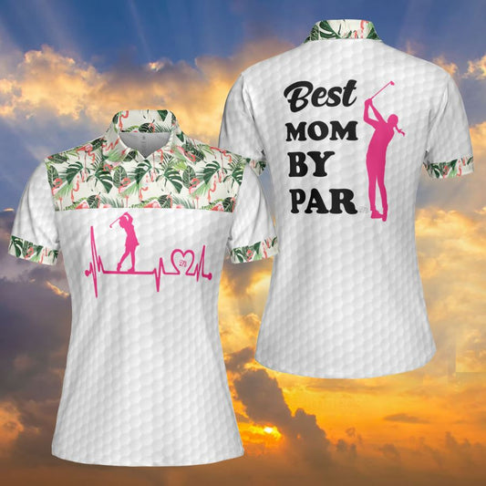 Petthouse | Golf Girl Polo Shirt Golf Heart Beat Flamingo Tropical Floral Pattern Unisex Polo Shirt