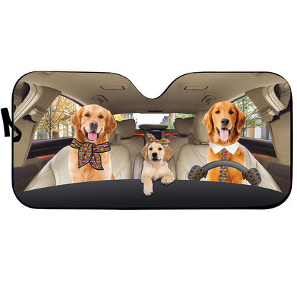 Petthouse | Autism Awareness Golden Retriever Dog Family Printed Car Sun Shade Windshield Golden Dog