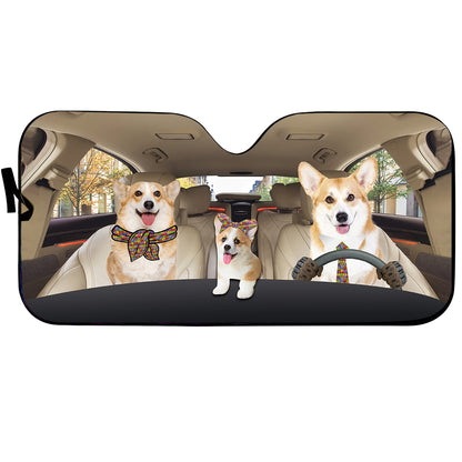 Petthouse | Autism Awareness Windshield Sun Shade Corgi Family Automotive Interior Sun Protection Autism